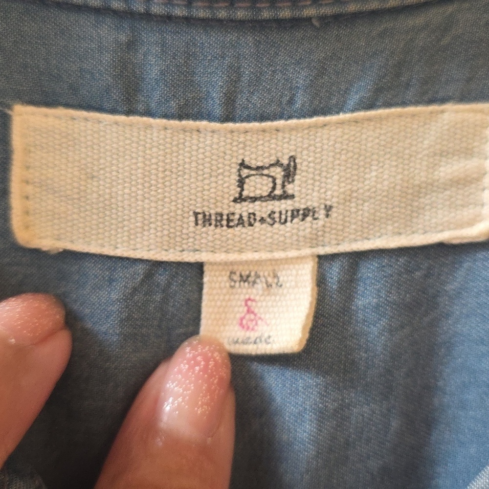Thread & Supply Anthropologie Chambray Denim Pocket Shirt Dress Blue Small - Picture 5 of 7